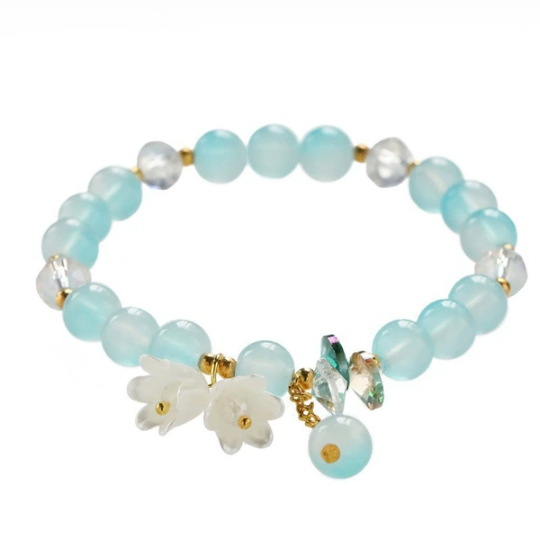 Glass imitation Jade Lumingland Flower Bracelet-Blue Bai#SZ248