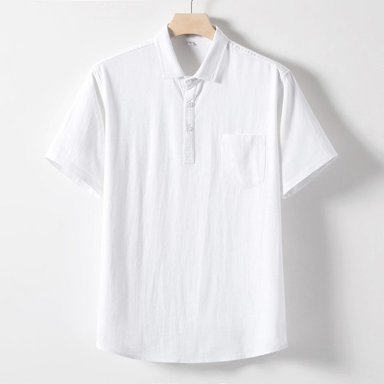 Dad's summer linen T-shirt men's clothing middle-aged and elderly loose lapel half sleeve middle-aged men's summer cotton and linen material short sleeve