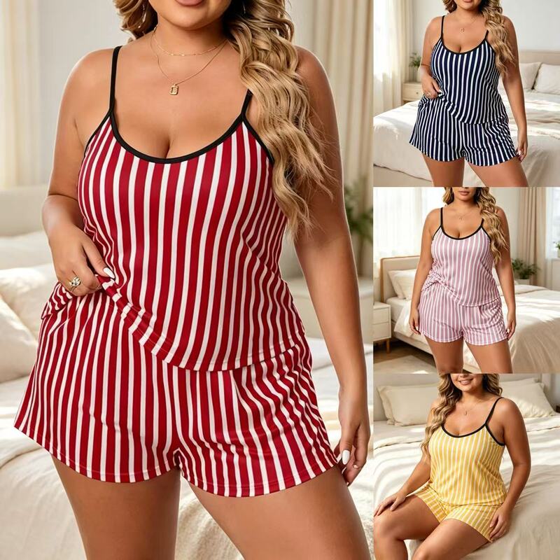 Cross-border summer camisole shorts plus-size women's pajamas large-size home wear set European and American style