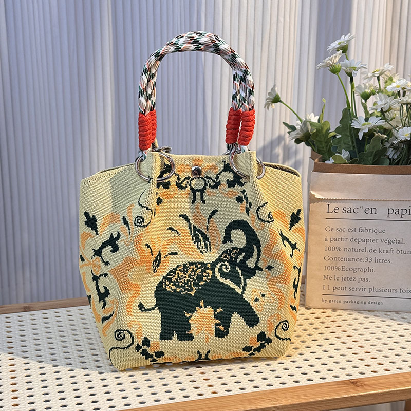 ニットハンドバッグ、ニッチデザインバケットバッグ、トートバッグ、ハンドバッグ、カジュアルで多用途なショルダーバッグ、ニットポータブルバッグ