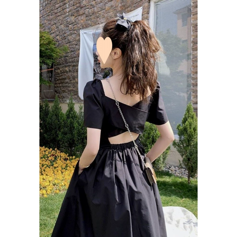 2025 новое летнее платье в корейском стиле, французский ретро стиль, платье-платье в стиле Хепберн с открытой спиной, женское платье для похудения талии, длинная юбка