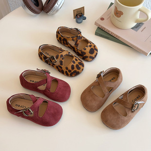 Korean Style Children's Shoes 2025 Spring and Summer Big Toe Frosted Ugly Cute Shoes Toe Outwear Children's Leather Shoes Vintage Men's and Women's Children's Shoes All-match