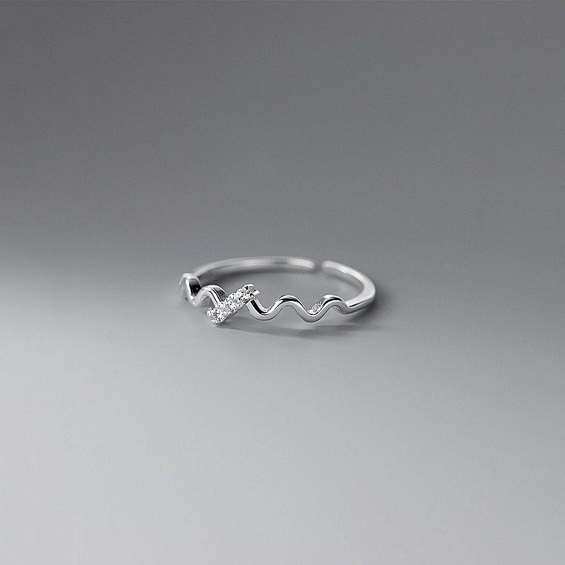 Diamond-studded Wave Fashionable, Light Luxury, Simple Design, Curved Line Knuckle Open-ended Tail Ring, Unique Style_voghion.com