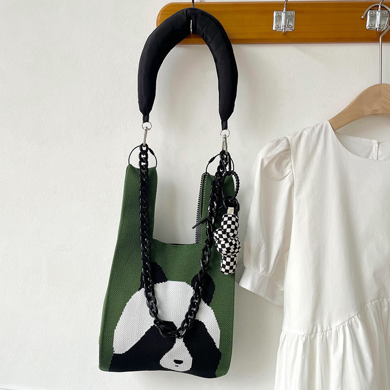 La primavera y el verano versátil lindo Panda de punto bolso de hombro estudiante de Cercanías de gran capacidad bolsa de mano de la fábrica al por mayor
