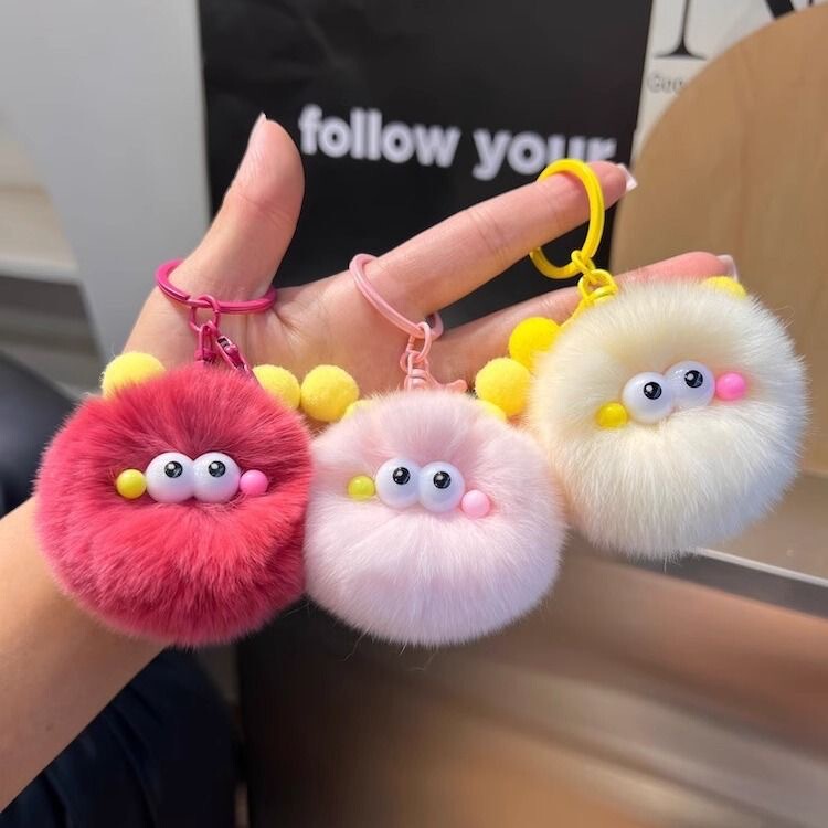New Imitation Rex Rabbit Fur Small Coal Ball Car Keychain Pendant Plush Ball Creative Doll School Bag Bag Pendant Gift