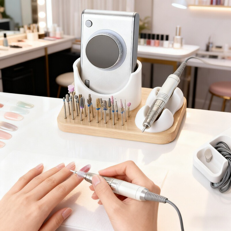 Nail Polisher Drill Bit Storage Rack Wood + Silicone Nail File Gadget Nail Studio Desktop Storage Nail Polisher Drill Bit Storage Rack Wood + Silicone Nail File Gadget Nail Studio Desktop Storage