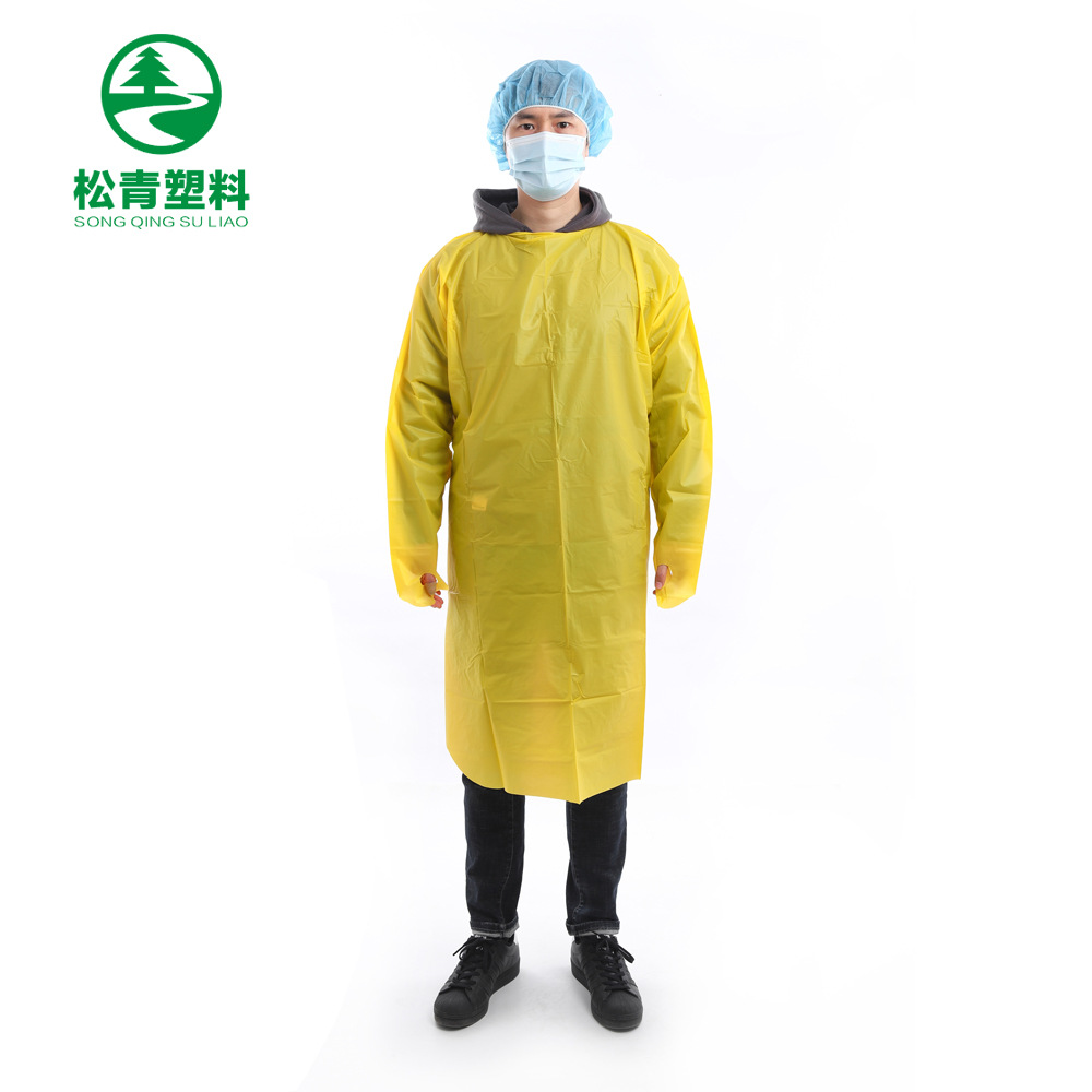 厂家一次性拇指扣cpe袍塑料反穿加厚防护服隔离衣防尘围裙批发