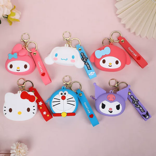 New Cartoon Silicone Zipper Coin Purse Keychain Pendant Cute Japanese Style Wholesale Fun
