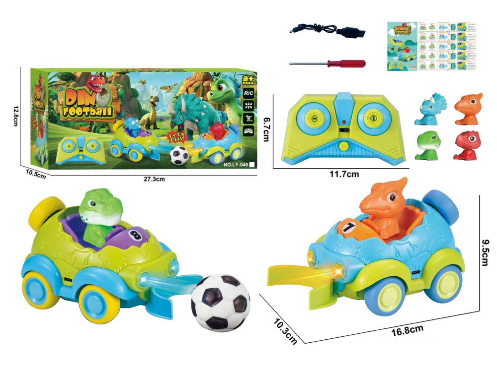 Explosiones transfronterizas luces y música para niños coche de control remoto de dos canales juguetes para niños regalos de dibujos animados dinosaurios coche de control remoto