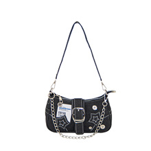 新款时尚个性千禧辣妹y2k辣妹黑色星星牛仔腋下包小众斜挎链条包