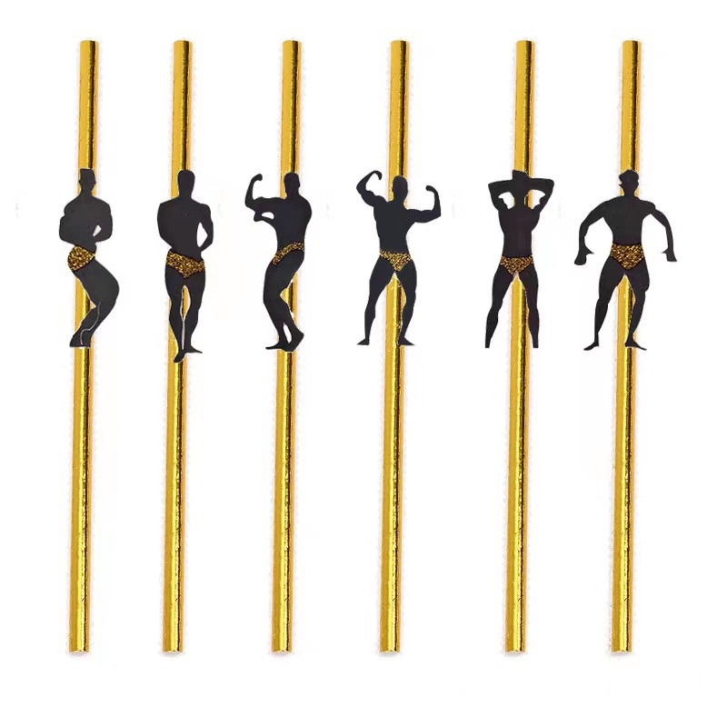 Fiesta de paja de papel desechable degradable paja de papel postre creativo feroz músculo masculino tarjeta masculina paja decorativa