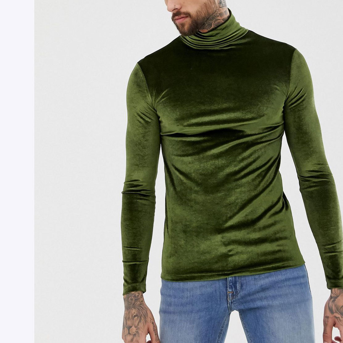 Herren Samt Rollkragen T-shirt Langarm Slim Fit Für Den Winter_voghion.com