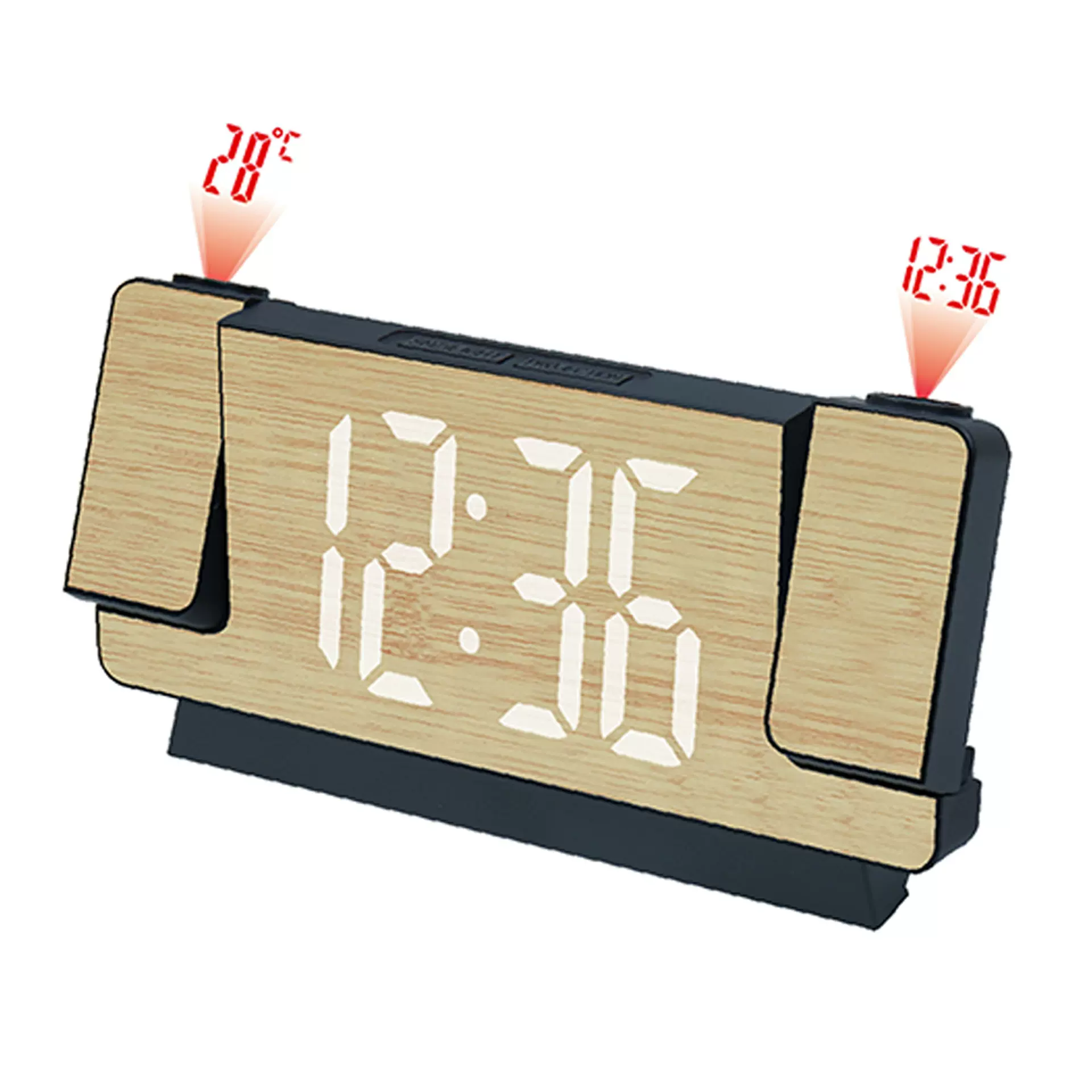 多功能LED竹纹投影闹钟简约大屏数字静音电子时钟桌面USB夜光台钟