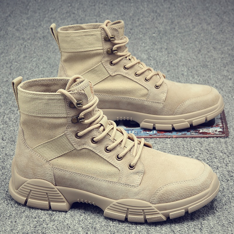 2025 Spring Boots Men's Mid-Cut Short Boots Large Leather Shoes High-Top Shoes Outdoor Work Boots Tactical Desert Boots