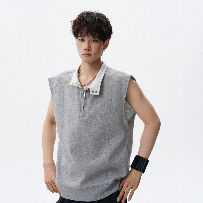 2026 Aliexpress Summer Men's American-Style Color-Blocking Half-Zip Stand Collar Sleeveless Vest Versatile Fashion T-Shirt in Stock 2026 Aliexpress Summer Men's American-Style Color-Blocking Half-Zip Stand Collar Sleeveless Vest Versatile Fashion T-Shirt in Stock