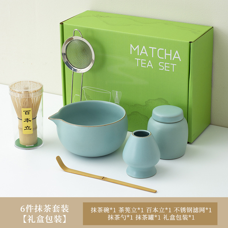 루 가마(하늘색) 말차 그릇 6점 세트