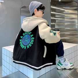 男童冬装外套加厚2023新款秋冬季加绒中大儿童男孩棒球服外套童装