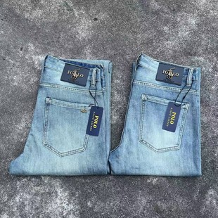 RL Ruff Classic Pony Spring and Summer Trendy Brand Jeans Slim-fit Retro Light Luxury Printed Men's Casual Straight