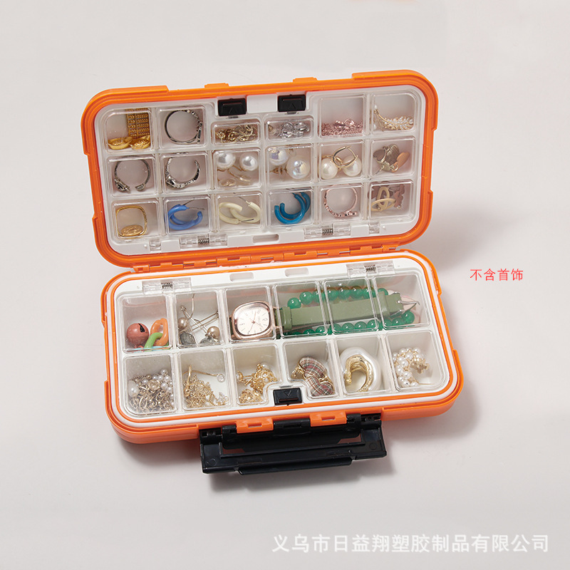 新しいジュエリー収納ボックスプラスチックフリップカバー取り外し可能なインナーグリッドジュエリーボックス大容量ネックレスイヤリングジュエリー収納|undefined