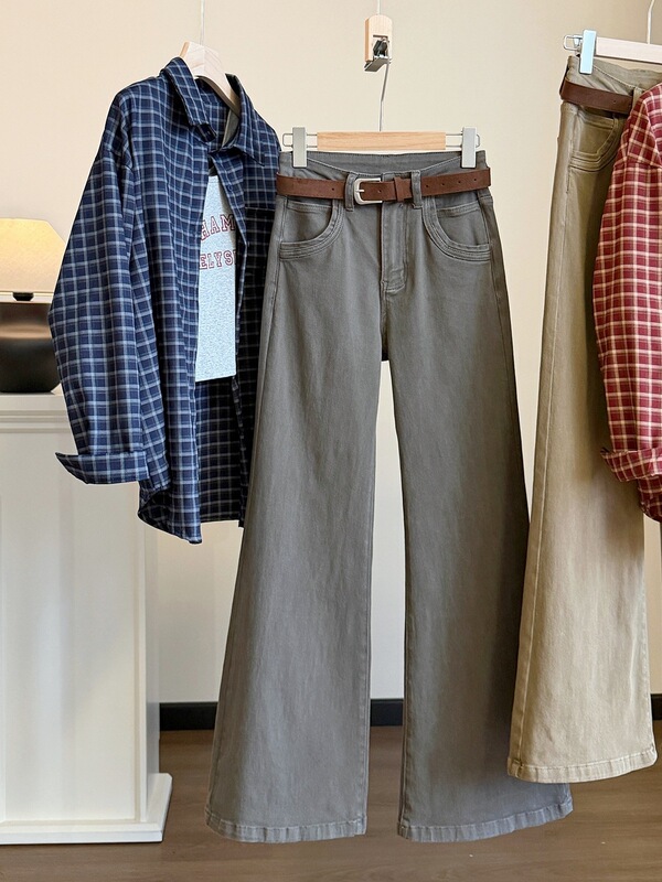 Slim-fit straight-leg flared jeans for women, new autumn Korean style, elastic high-waisted, slimming and drapey bell-bottom pants