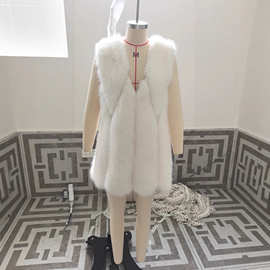 厂家皮草 定制外贸跨境新款欧美仿狐狸毛外套拼接中长款高档