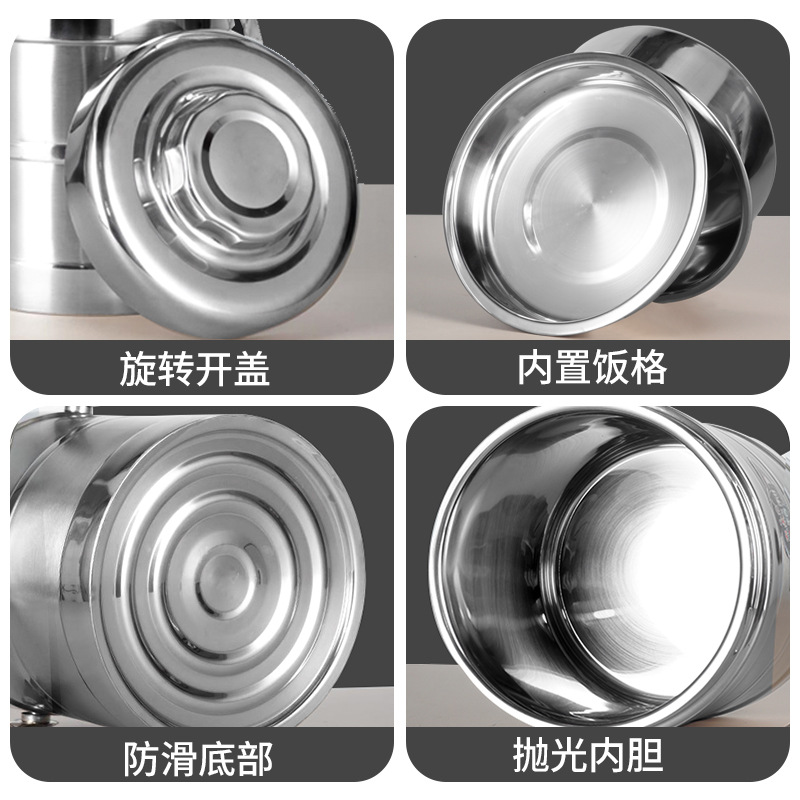 Cubo aislado de tambor recto de acero inoxidable portátil de múltiples capas de gran capacidad lonchera de doble capa con aislamiento al vacío