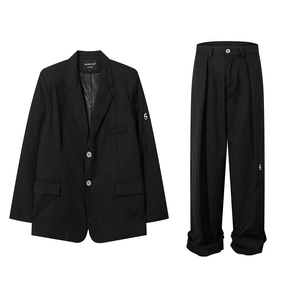 Men's Clothing Casual Suit Set Trendy High Street Single Breasted Two Button Suit Jacket Loose Pleated Wide Leg Suit Pants_voghion.com