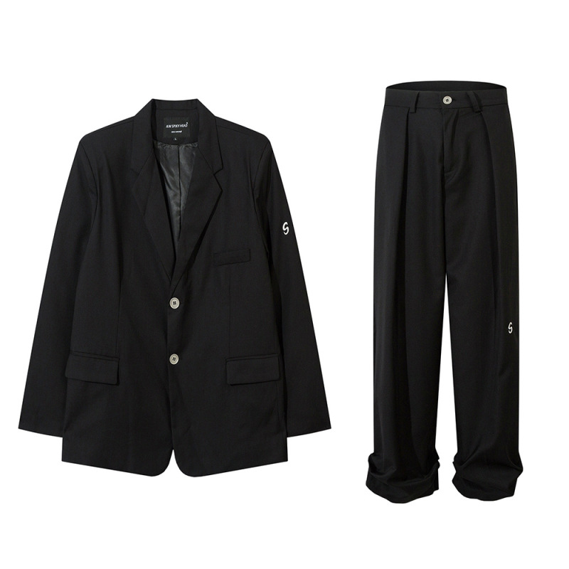 Casual Suit Suit Men's Trendyy High Street Single Row Two-button Suit Jacket Loose Pleated Wide-leg Trousers Casual Suit Suit Men's Trendyy High Street Single Row Two-button Suit Jacket Loose Pleated Wide-leg Trousers