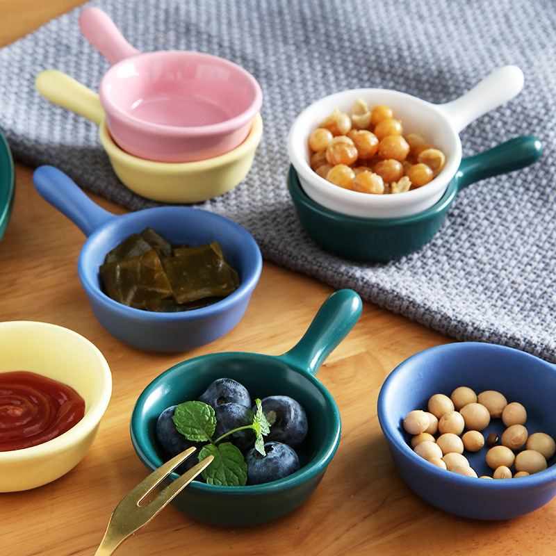 Japanese Style Household Kitchen Handle Style Creative Ceramic Seasoning Dish Soy Sauce Vinegar Salad Tomato Sauce Seasoning Dip Dip Dish