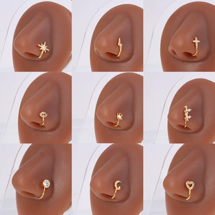 Fashionable nose piercing, diamond stone inlay, nose clip, European style