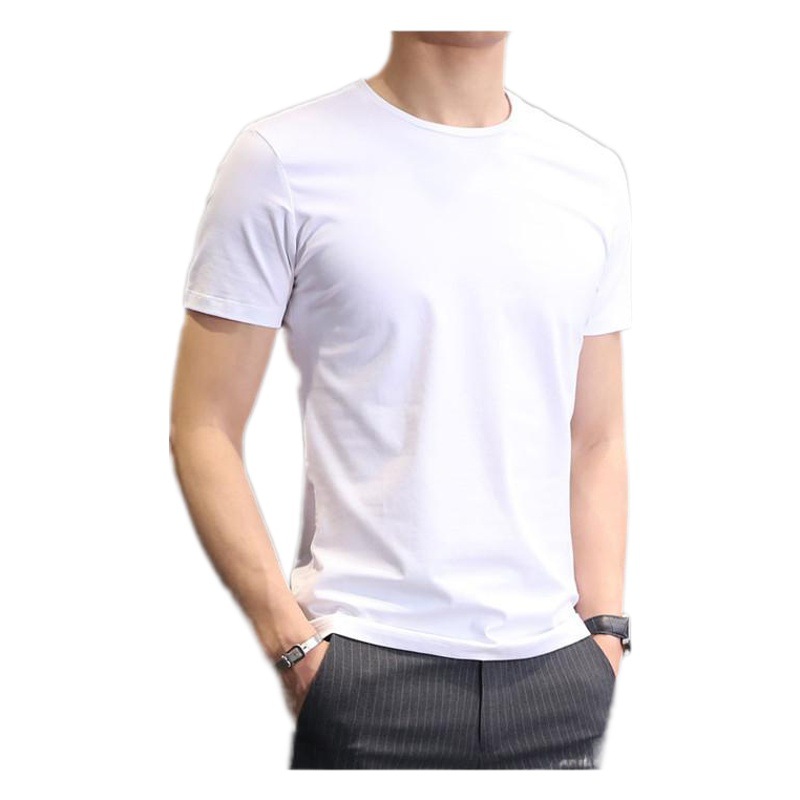 2025 camiseta de color sólido para hombre blanco de manga corta verano estilo coreano básico de todo fósforo tendencia hermosa camiseta corta de cuello redondo