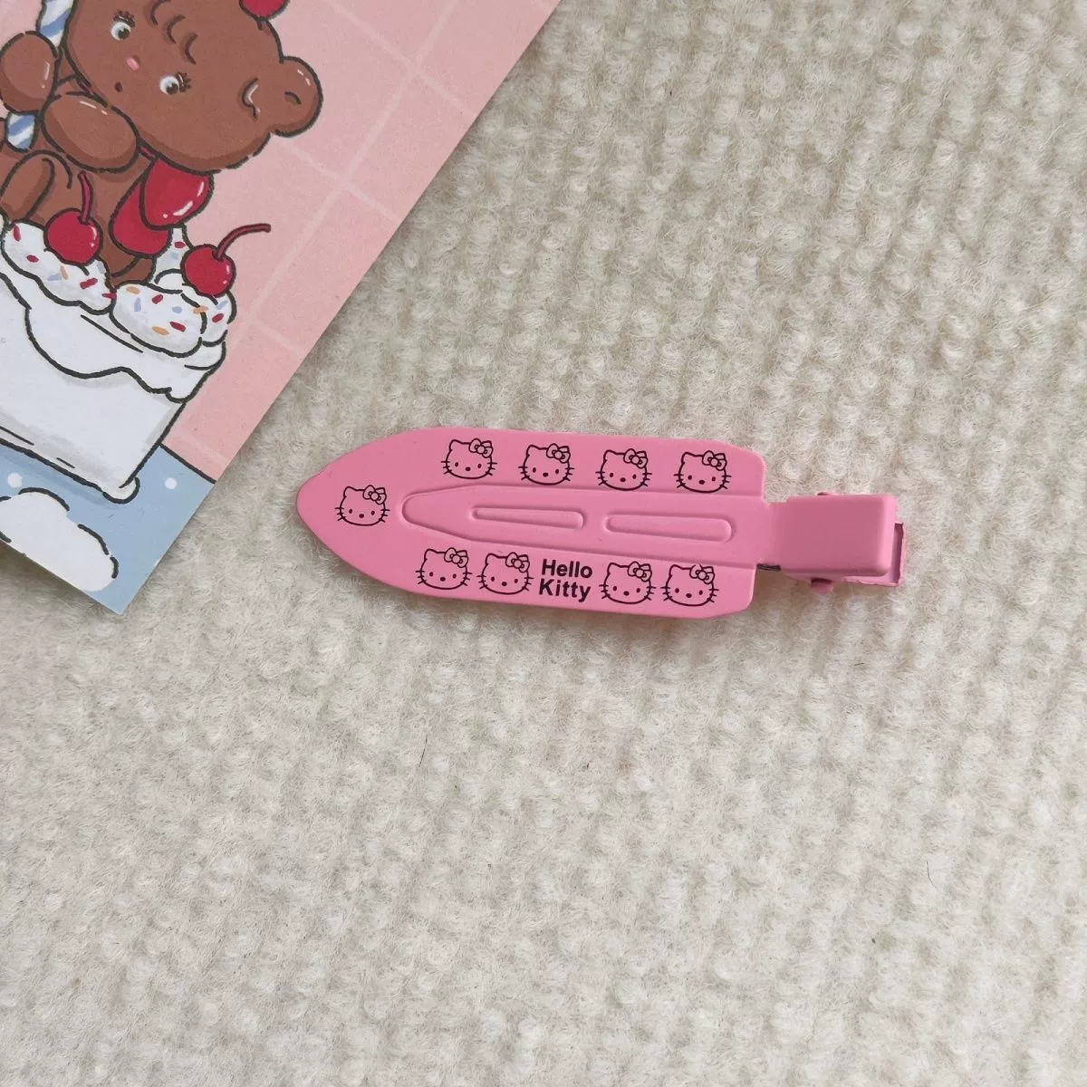 Заколка для волос (Hello Kitty) милый зажим для челки, 6,4×3,8 см, светло/тёмно‑розовый и бежевый