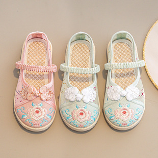 Girls' Hanfu Shoes Antique Tang Suit Horse-faced Skirt Shoes Children's Embroidered Shoes Antique Ethnic Style Cloth Shoes Summer Sandals