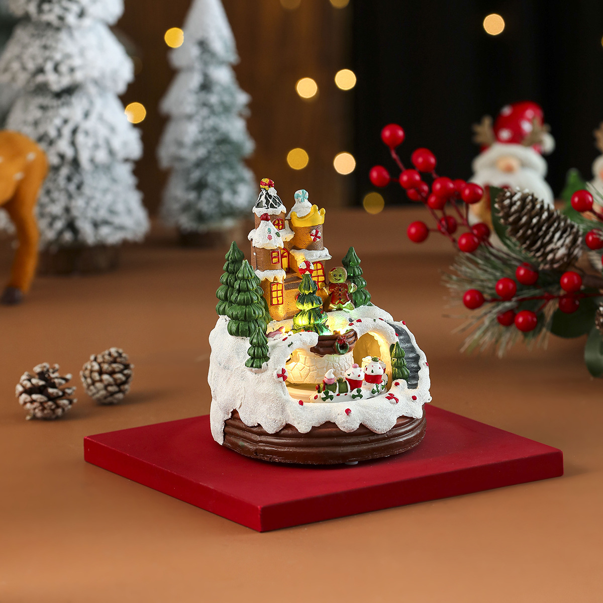 Nuevo estilo transfronterizo de resina galleta hombre tren giratorio adornos musicales regalos de Navidad adornos image 8