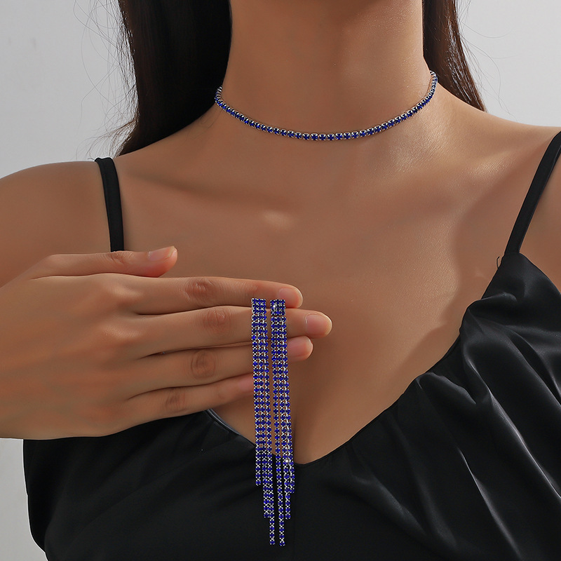 银底 蓝钻-三件套(一排颈链+三排手环+三排耳环)-十 (4