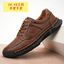 新款跨境手工缝线男鞋户外休闲鞋男士48大码皮鞋秋冬季直播乐福鞋