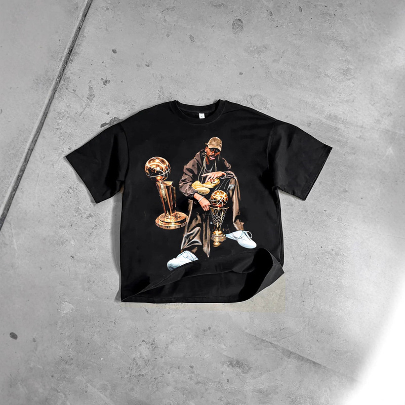 Sga Alexander Thunder Team Champion Trophy American Star Print T-Shirt Hip-Hop Retro Washed Loose Short Sleeve