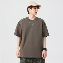 儒孟复古重磅300克短袖T恤男士夏季新款宽松潮牌拼接简约休闲上衣