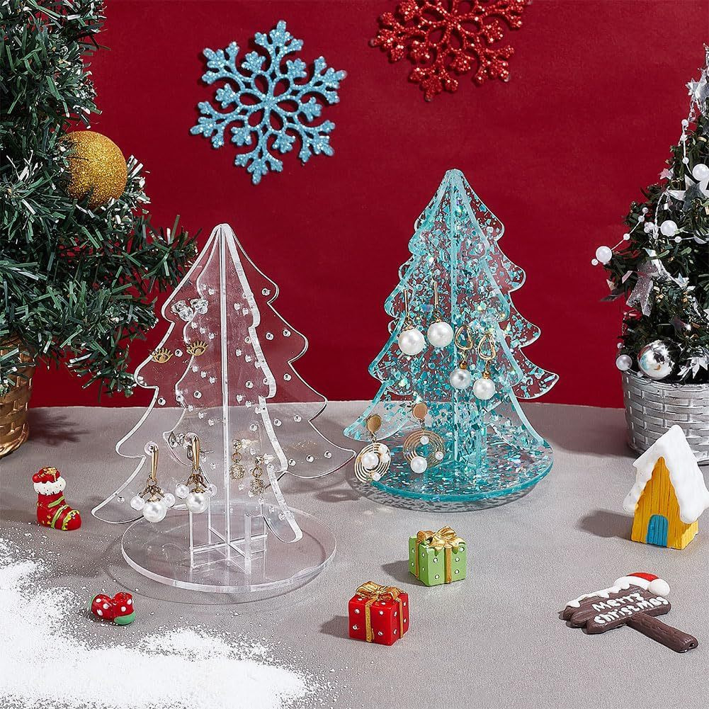 圣诞树耳钉收纳盒圣诞主题亚克力耳环展示架女士耳环架首饰架