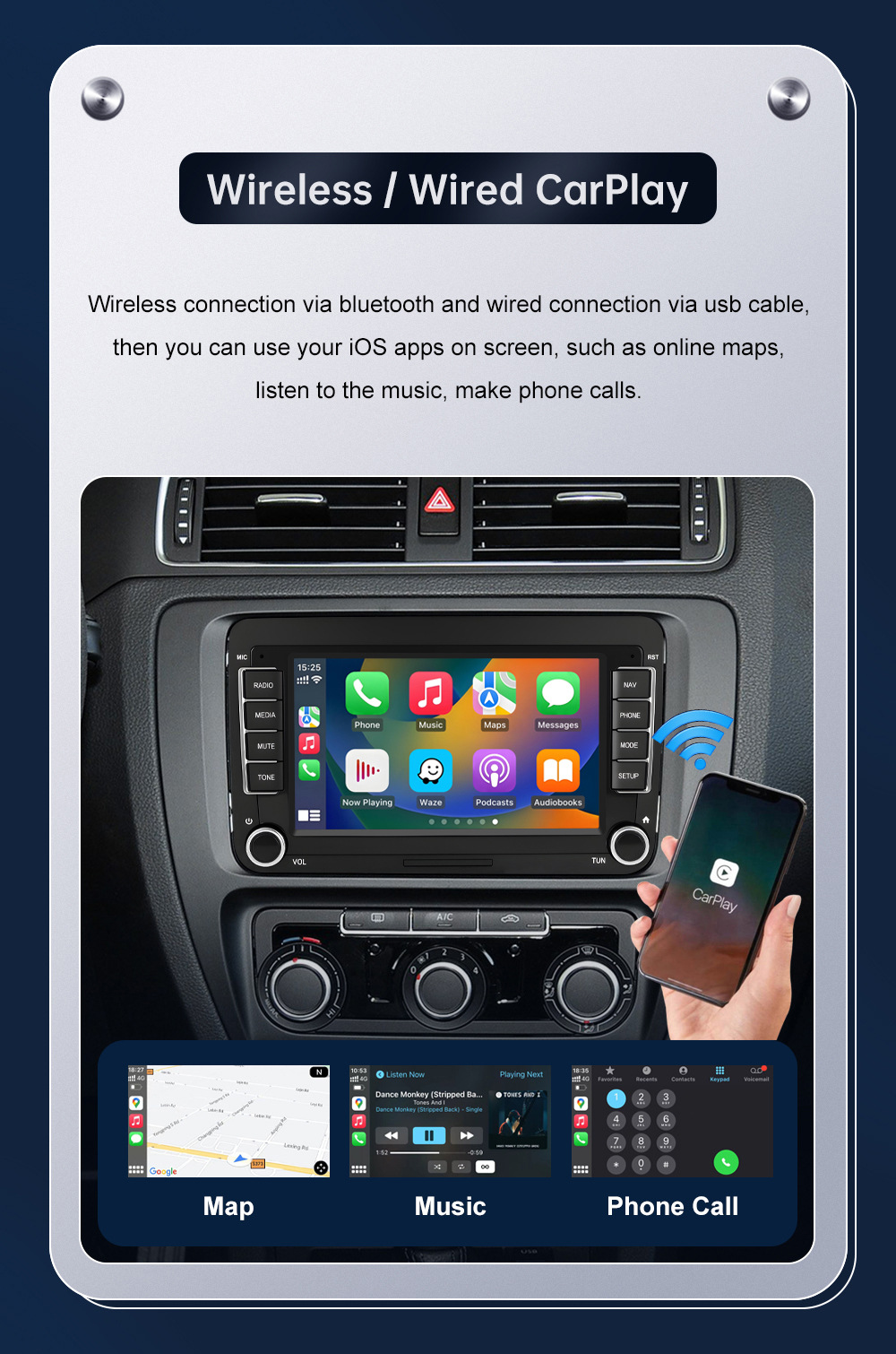 7inch Carplay Car Multimedia Display Screen Is Suitable for Volkswagen, Seat, and Skoda from 2003-2015