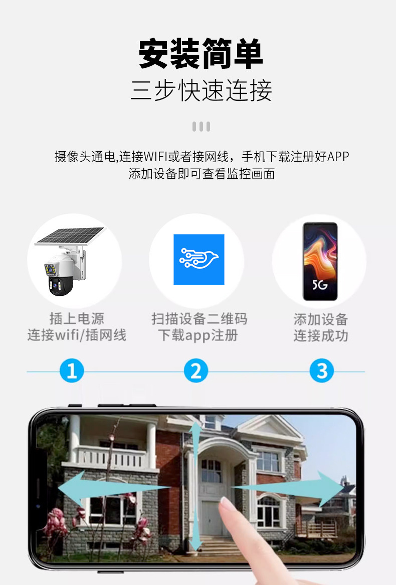 Qianniao IoT PIR İnsan Algılama Güneş Enerjili Kamera 4G Uzaktan Akıllı Monitör