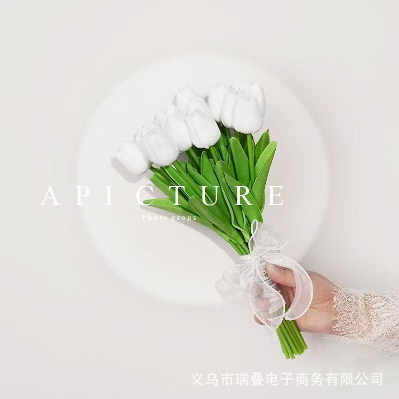 チューリップ造花、高級造花、濡れたリビングルームのライト高級屋内テーブル装飾、高級花束装飾装飾品|undefined