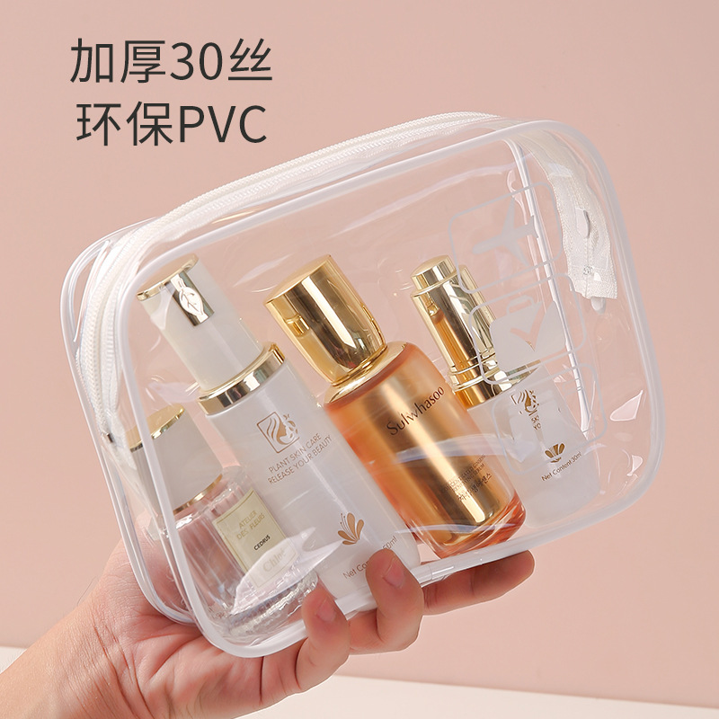 Bolsa de maquillaje de PVC transparente ecológica portátil de gran capacidad para viajes impermeable para productos de cuidado de la piel multifuncional bolsa de almacenamiento y lavado