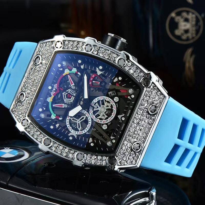 Richard European-style Diamond Men's Quartz Three-pin Calendar Watch AliExpress Hot-selling Fashion Sports Wine Barrel Shape