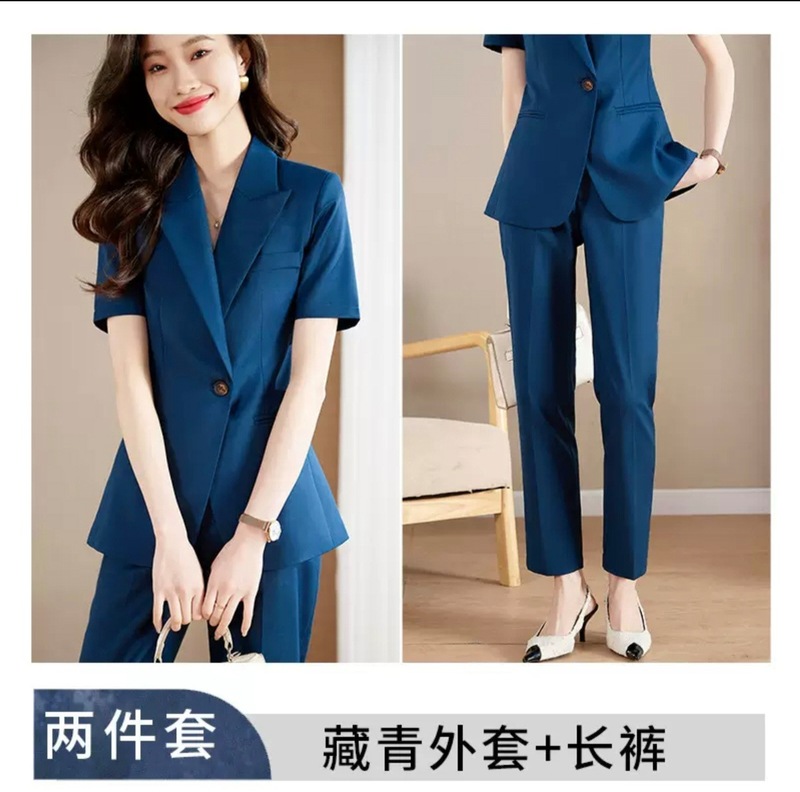 女性用半袖スーツ、夏用薄手通勤プロフェッショナルウェア、気質美容室作業服、おしゃれカジュアルスーツ|undefined