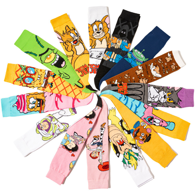 Men's Cotton All-Season Anime Socks, Mario, Spongebob, Tom and Jerry Mid-Tube Socks for Men, Manufacturer Export Trendy Socks Men's Cotton All-Season Anime Socks, Mario, Spongebob, Tom and Jerry Mid-Tube Socks for Men, Manufacturer Export Trendy Socks