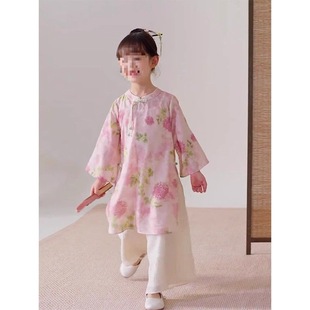 Girls' Cheongsam Spring and Autumn 2025 New Stylish Children's Summer New Chinese-Style Suit Girl's National Style Hanfu Two-Piece Set