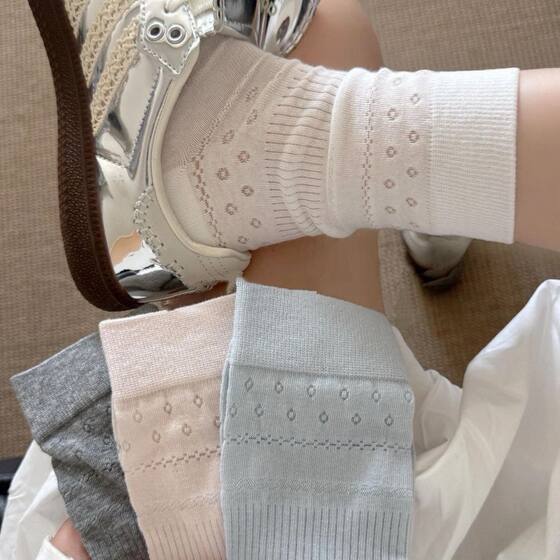 Summer Thin Mesh Socks Girls' Socks Japanese Style Middle Barrel Ballet Style All-match Rear Wind Bow Jk Pile Socks
