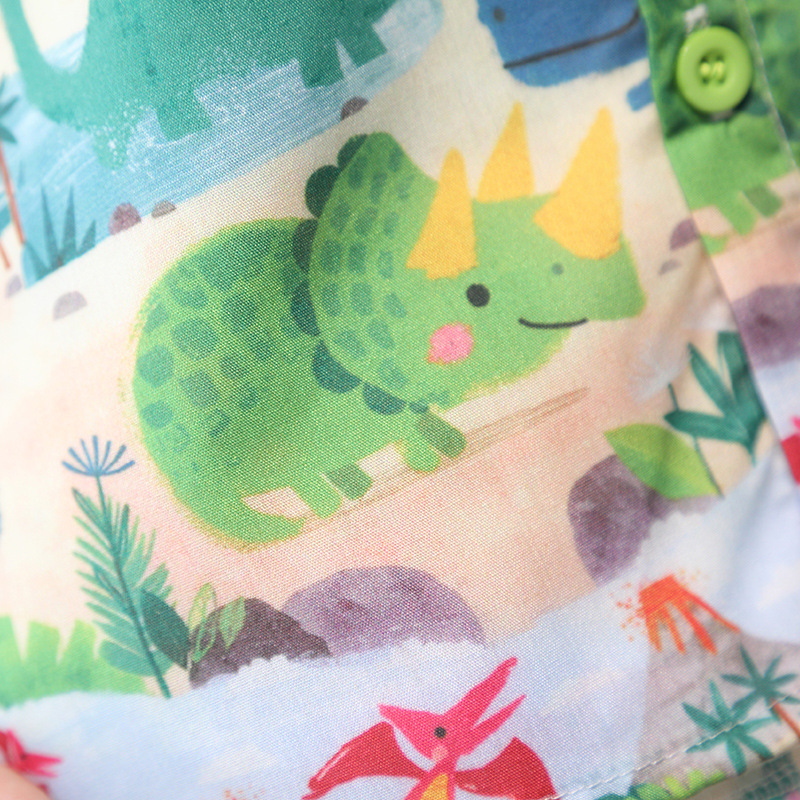 7182 Traje de camisa de dinosaurio para niños 2025 nuevo estilo estilo occidental verano de manga corta ropa de dibujos animados ropa de verano Han Fan para niños