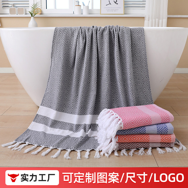 [Factory Customization] Diamond-Patterned Tassel Bath Towel, Cotton Large Turkish Beach Towel, Export Cross-Border Towel, Portable